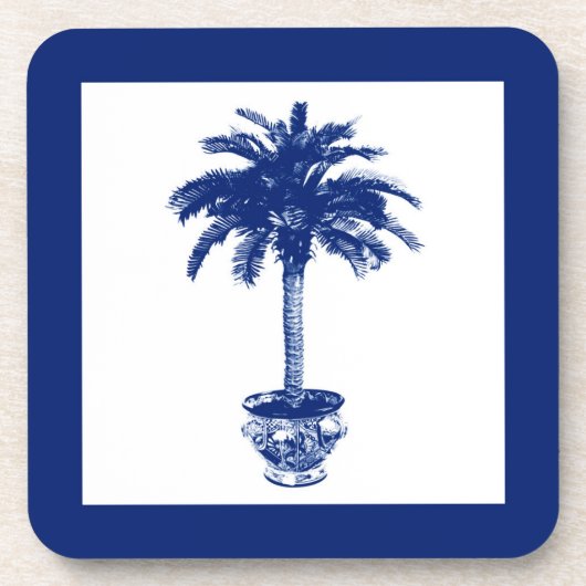 Plotselinge palmboom - marineblauw en wit onderzetter (Voorkant)