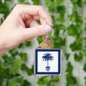 Plotselinge palmboom - marineblauw en wit sleutelhanger (Hand)