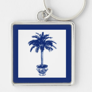 Plotselinge palmboom - marineblauw en wit sleutelhanger