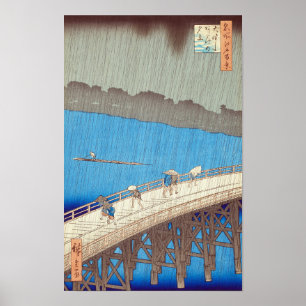 Plotselinge regenbui boven Atake-brug, Utagawa Hir Poster