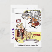 Plotselinge verrassing, parachutist, grappig save the date (Voorkant / Achterkant)