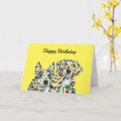 Plott Hound & Australian Shepherd Birthday Kaart (Gele Bloem)