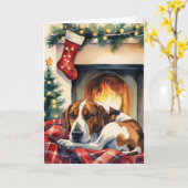 Plott Hound Dog Christmas Wenskaart Kaart (Gele Bloem)