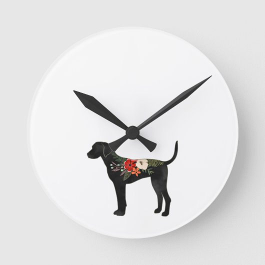 Plott Hound Hondenras Boho Floral Silhouette Ronde Klok (Voorkant)