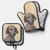 Plott Hound Painting Brindle Schattigee originele  Ovenwant & Pannenlap Set (Voorkant / Achterkant)