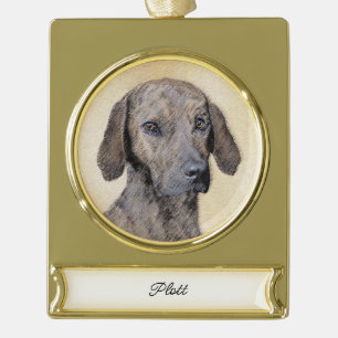 Plott Painting - Cute Original Dog Art Gold Plank Verguld Banner Ornament