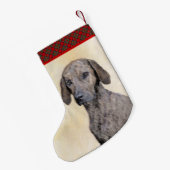 Plott Painting - Cute Original Dog Art Kleine Kerstsok (Achterkant (Hangend))