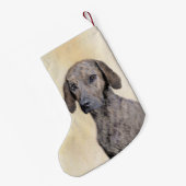 Plott Painting - Cute Original Dog Art Kleine Kerstsok (Achterkant (Hangend))