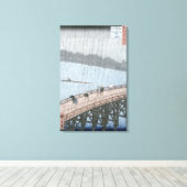 Plotte douche over Shin-Ohashi Bridge en Canvas Afdruk (Insitu (Houten vloer))