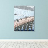 Plotte douche over Shin-Ohashi Bridge en Canvas Afdruk (Insitu (Houten vloer))