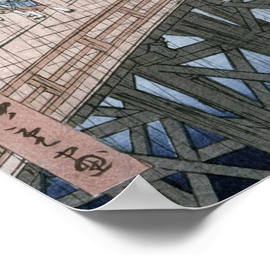 Plotte douche over Shin-Ohashi Bridge en Poster (Hoek)