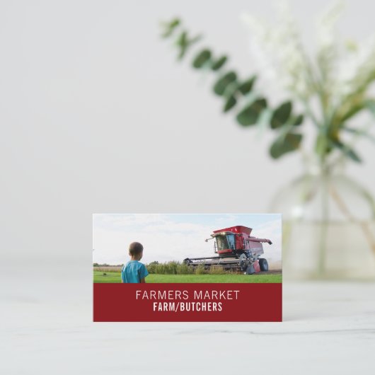 Plougher in het veld, boer en slager Visitekaartje (Staand voorkant)