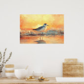 Plover Standing in Ocean Waves During Sunset Poster (Keuken)