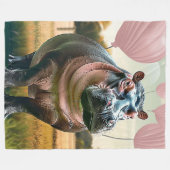 Pluche deken met grillige nijlpaard & roze ballonn (Voorkant (Horizontaal))