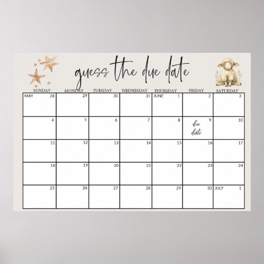  pluche dieren Baby shower Guess Datum Poster (Voorkant)