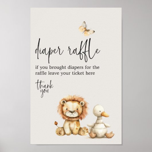  Pluche Dieren Baby shower Luier Raffle Poster (Voorkant)
