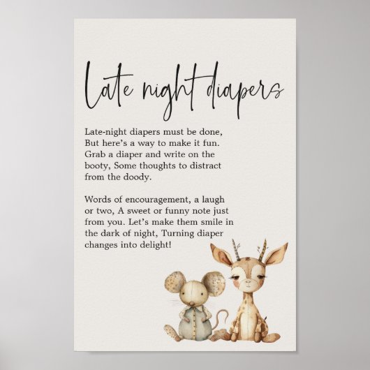  Pluche DierenBabydouche Late Night Luier Poster (Voorkant)