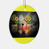 Pluche Hond / kat en bloemen Keramisch Ornament (Rechts)