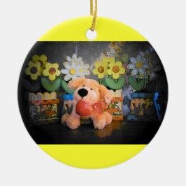 Pluche Hond / kat en bloemen Keramisch Ornament