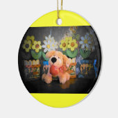Pluche Hond / kat en bloemen Keramisch Ornament (Links)