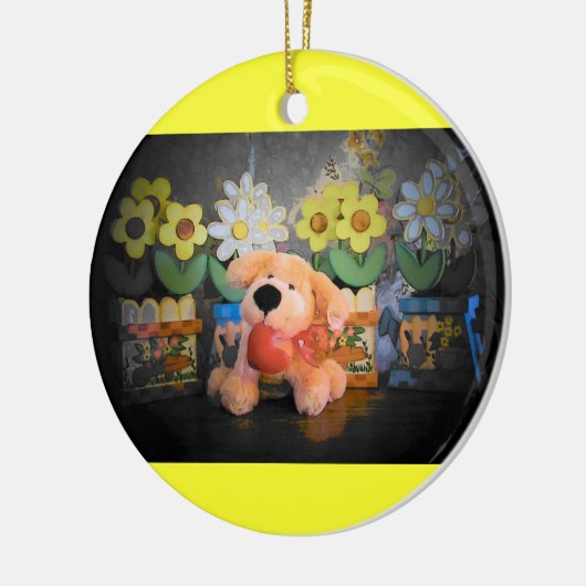 Pluche Hond / kat en bloemen Keramisch Ornament (Links)
