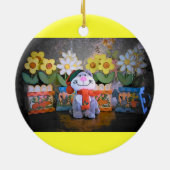 Pluche Hond / kat en bloemen Keramisch Ornament (Achterkant)