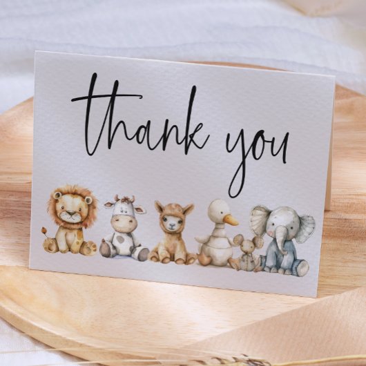  pluche kinderdagverblijf dieren Baby shower Bedankkaart