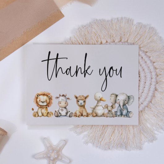  pluche kinderdagverblijf dieren Baby shower Bedankkaart