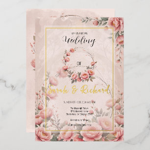 Pluche Peach Roze Geheime Tuin Bloemen Huwelijk Folie Uitnodiging