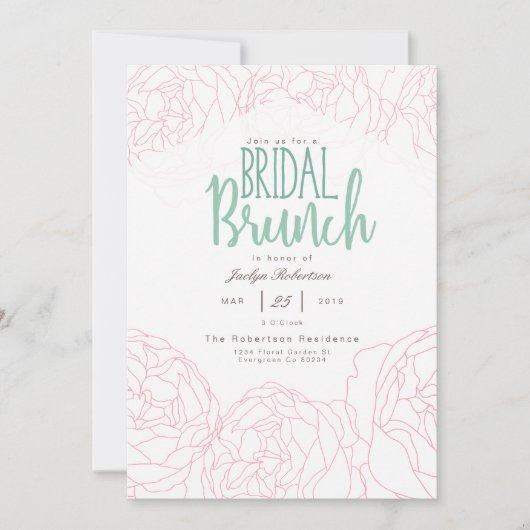 Pluche Pioen Bridal Brunch Uitnodiging (Voorkant)