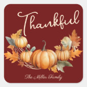 Pluche Rood Thanksgiving Vriendsgiving Diner Aange Vierkante Sticker (Voorkant)