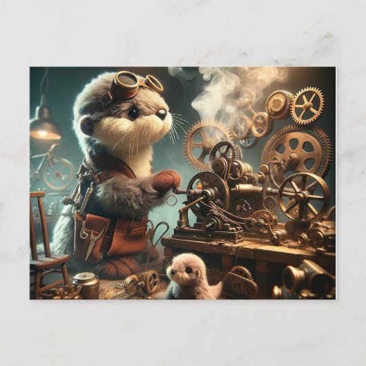 Pluche Steampunk Otter en Seal Briefkaart (Voorkant)