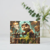 Pluche Steampunk Otter Zeewier Verstopte Machine Briefkaart (Staand voorkant)