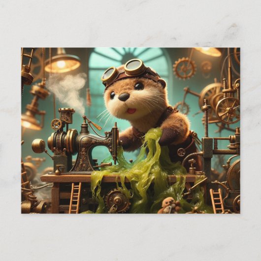 Pluche Steampunk Otter Zeewier Verstopte Machine Briefkaart (Voorkant)