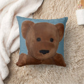 Pluche teddybeer met blauwe gestreepte achtergrond kussen (Deken)