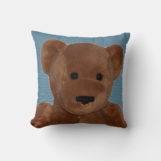 Pluche teddybeer met blauwe gestreepte achtergrond kussen (Voorkant)