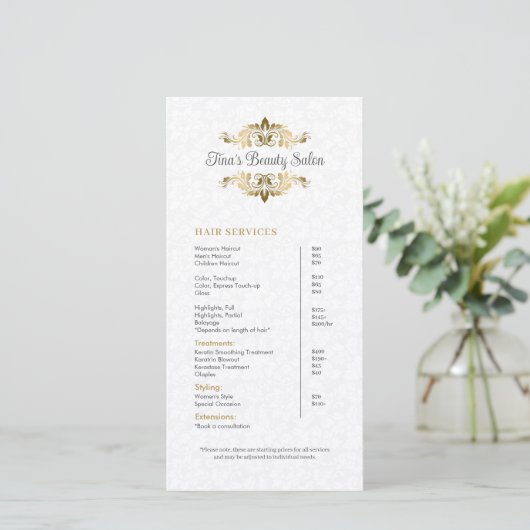 Pluche White Damask Gold Lijst prijslijst (Staand voorkant)