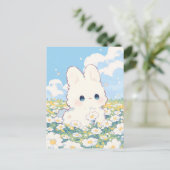 Pluche Witte Konijn Daisy Weide Illustratie Briefkaart (Staand voorkant)