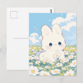 Pluche Witte Konijn Daisy Weide Illustratie Briefkaart (Voorkant / Achterkant)