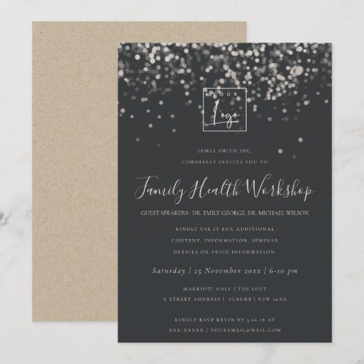 PLUCHE ZILVERFOLIE TEXTUUR UW LOGO WORKSHOP EVENEM KAART (Voorkant / Achterkant)