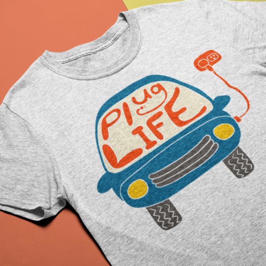 Plug Life Cute Blue Electric Car Graphic T-shirt