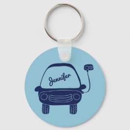 Plug Life Cute Blue Electric Car Persoonlijk Sleutelhanger