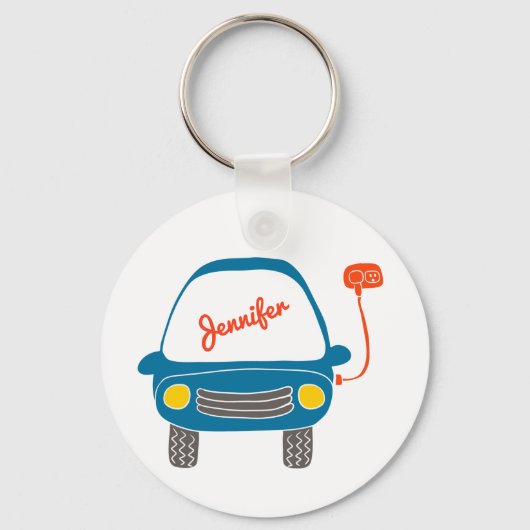 Plug Life Cute Blue Electric Car Persoonlijk Sleutelhanger (Voorkant)