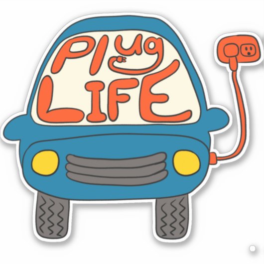 Plug Life Cute Blue Electric Car Sticker (Voorkant)