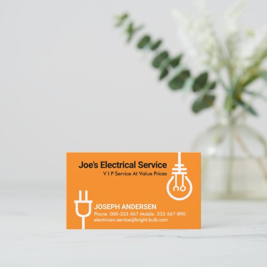 Plug Powers lamp elektricien Visitekaartje (Staand voorkant)