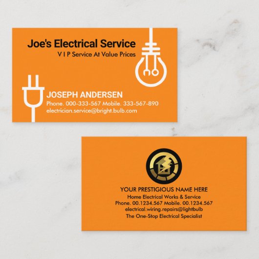 Plug Powers lamp elektricien Visitekaartje (Voorkant / Achterkant)