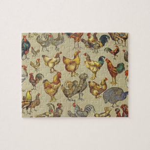 Pluimvee Haan Kip landelijk vintage kunst Legpuzzel