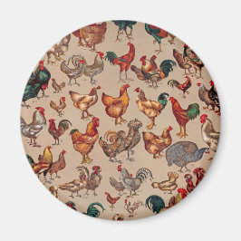 Pluimvee Haan Kip landelijk vintage kunst Magneet