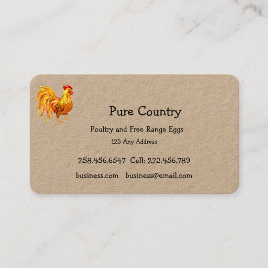Pluimvee, kippen, eiervrije loopvogels, organisch visitekaartje (Voorkant)