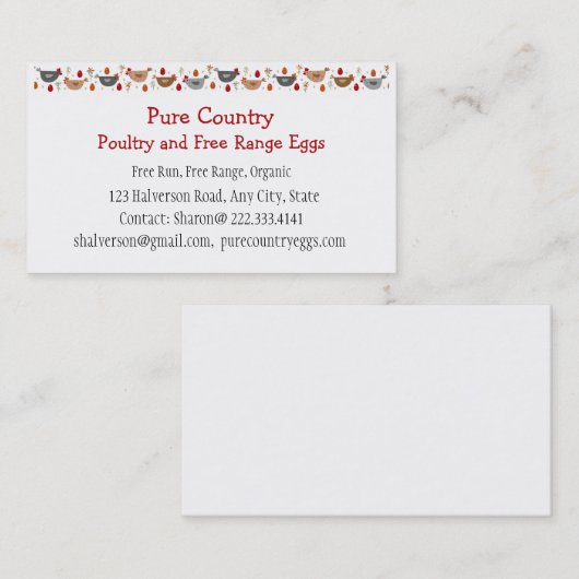 Pluimvee, kippeneieren, vrije loop, organische bus visitekaartje (Voorkant / Achterkant)
